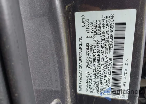 2018 Honda Accord Sport из США, поврежденный, VIN 1HGCV1F3XJA229398